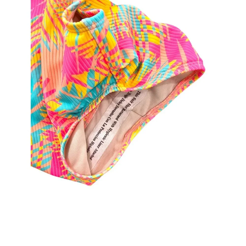 Art Class Girls One-Piece Swimsuit Ribbed Knit Multi Tropical Print Sz M NWT